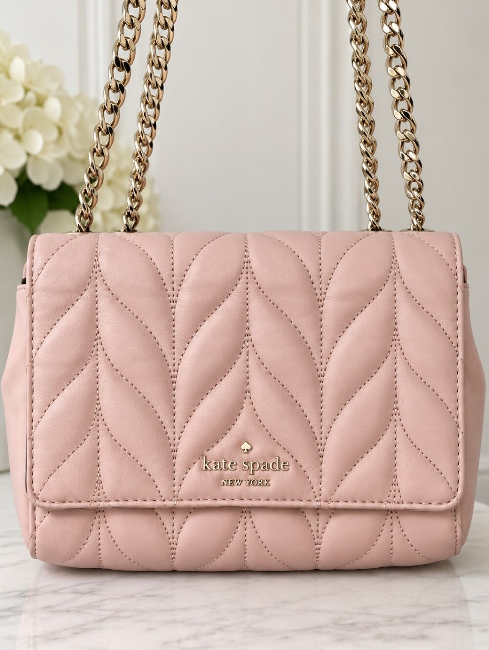 Kate Spade Blush Pink Quilted Leather Chain Shoulder Crossbody Bag